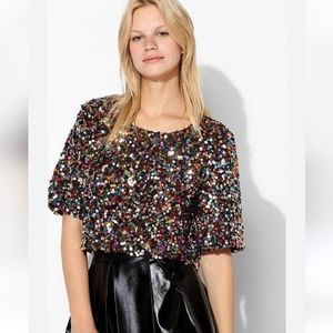 Staring at Stars Cropped Sequined Tee